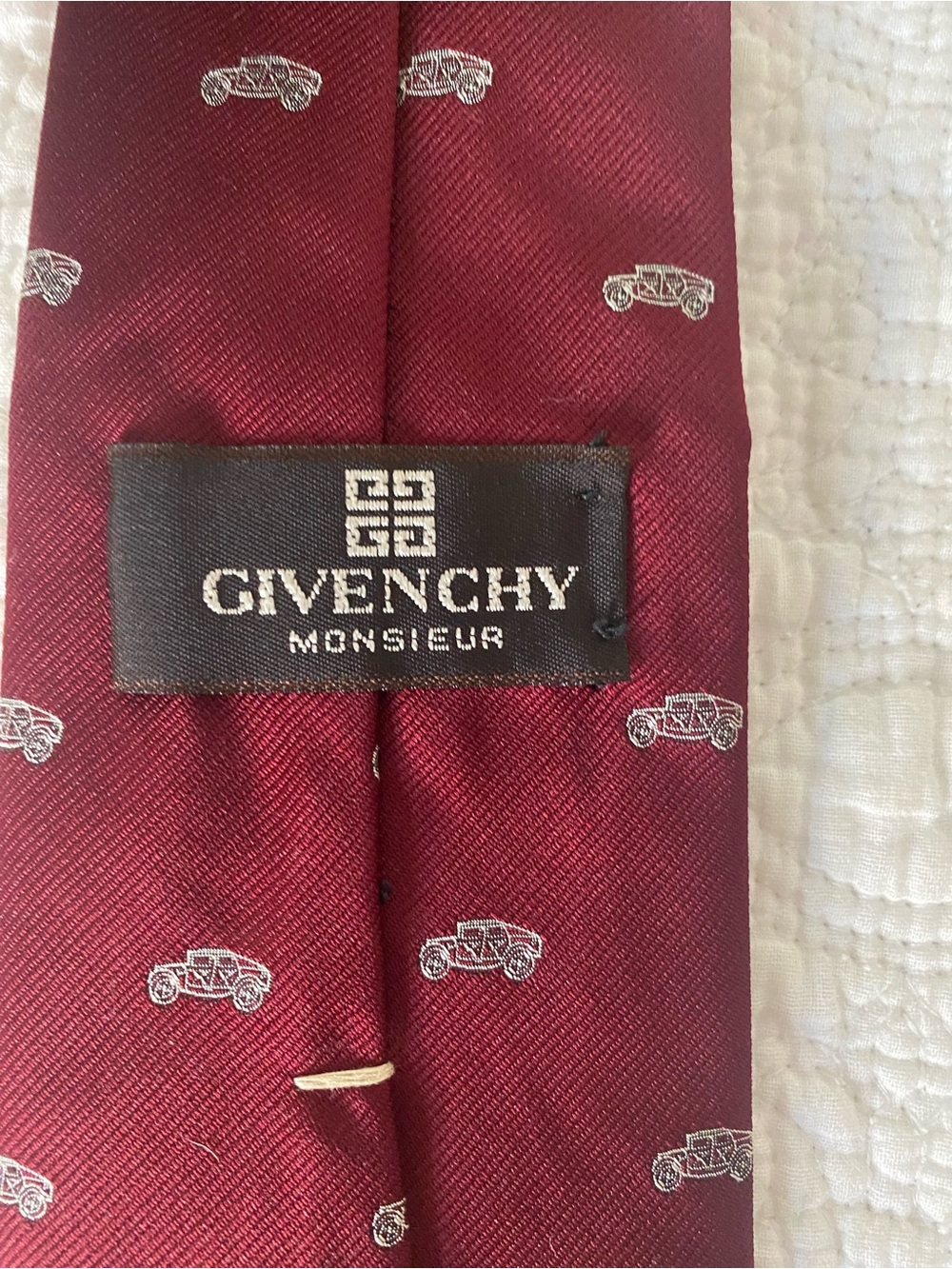 Givenchy Tie Dark Red Vintage Automobile Motif - Picture 4 of 5
